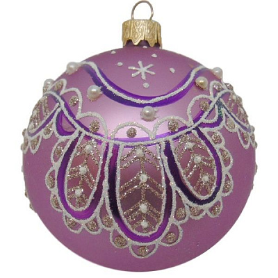 Куля новорічна d80 рожева з малюнком 9778