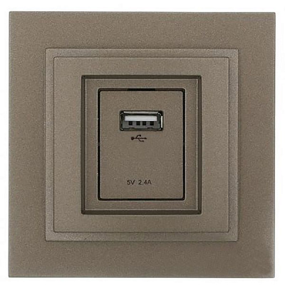 Розетка USB с заземлением Mono Despina без шторок без крышки бронза 102-232305-177
