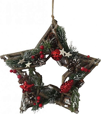 Декорация новогодняя Звезда из шишек, хвои и веточек 34 см EPI-F19807-1A 