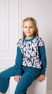 Костюм Маленькие люди Пингвины р.134 морская волна 