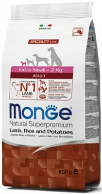Корм Monge Extra Small Adult Lam/Riсе/Pot, 800 гр
