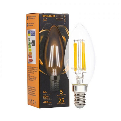 Лампа светодиодная FIL CL Промо C35 6 Вт E14 3000 К 220 В прозрачная 