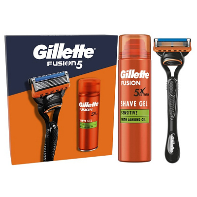Подарочный набор для мужчин Gillette Fusion: Станок для бритья + Гель для бритья 200 мл