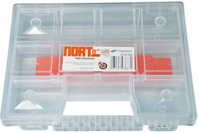 Органайзер для мелких деталей для метизов Prosperplast прозрачный (195x155x35) 10 секций (NORT08) 8