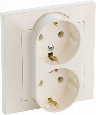 Розетка подвійна із заземленням Ospel Impresja 16 А 250 В без шторок кремовий