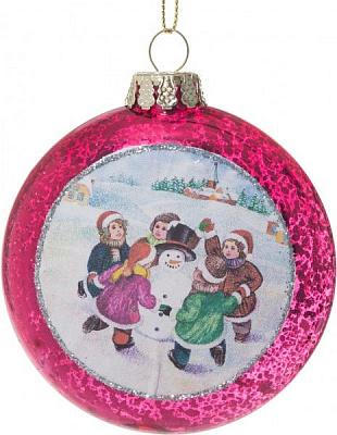 Елочная игрушка Медальон красный Дети 8 см 