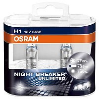 Лампа галогенна OSRAM NIGHT BREAKER® UNLIMITED H1 P14.5s 12 В 55 Вт 2 шт 3950 K