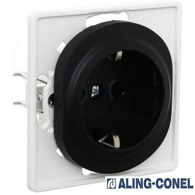 Розетка с заземлением Aling-Conel Eon без шторок без крышки черный глянец E630.E