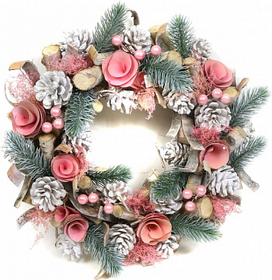 Венок хвойный New Star с шишками, цветами и хлопком d340 мм C320383 