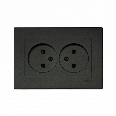 Розетка подвійна побутова без заземлення EXEN Karell IP20 чорний 200-141403-244