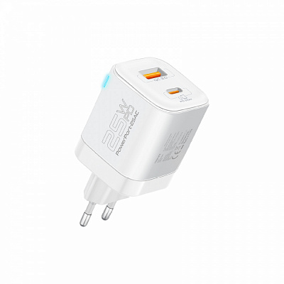 Сетевое зарядное устройство Promate 25W PD USB-A USB-C белый (powerport-25ac.white)