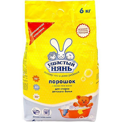 Стиральный порошок для машинной и ручной стирки Ушастый нянь с первых дней жизни 6 кг
