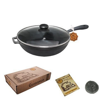 Сковорода чавунна 20x4 см зі скляною кришкою Т2011С3 Maysternya