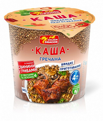 Каша гречневая GOLDEN DRAGON со вкусом свинины и грибов с зеленью 80 г 