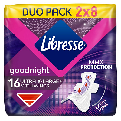 Прокладки гігієнічні Libresse Ultra Goodnight Extra Large нічні з крильцями 16 шт.