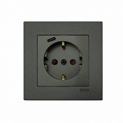 Механізм розетки побутова із заземленням EXEN Karell IP20 антрацит 290-001303-274
