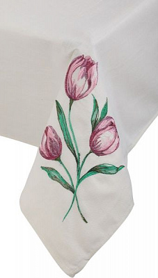 Скатерть «Тюльпаны розовые» 1084-18/00 140x220 см льняной Эдельвика 