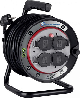 Удлинитель на катушке Electraline с заземлением 4 гн. черный 25 м 49125 
