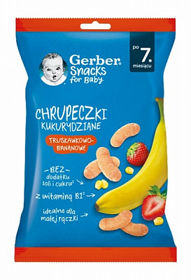 Снеки Gerber Кукурузные палочки с клубникой и бананом 28 г