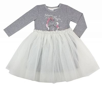 Платье Luna Kids с фатином р.110 серый меланж/молочный 