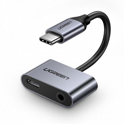 Переходник UGREEN CM193 2 Ports USB Type-C Hub + 3.5mm Audio 0,1 м серый (50596) 