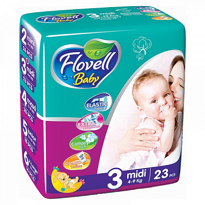 Підгузки FLOVELL BABY ECO Pack 3 (4-9 кг ) 23 шт.
