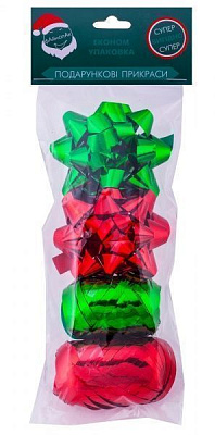 Набір прикрас для оздоблення подарунків (2 стрічки кокон + 2 банти гелексі)