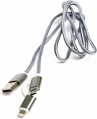 Кабель PowerPlant USB – microUSB + Apple Lightning 1 м серый (KD00AS1289) 