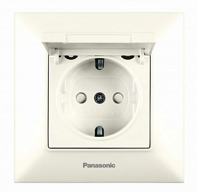 Розетка с заземлением Panasonic Arkedia Slim со шторками с крышкой кремовый 480200231
