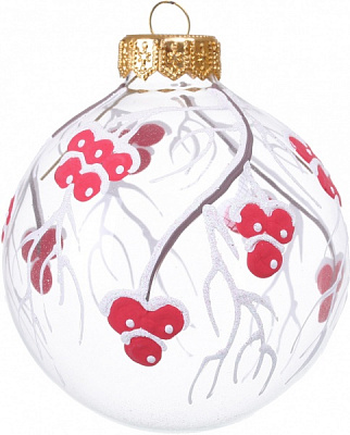 Шар новогодний калина с рисунком d 80 мм прозрачный