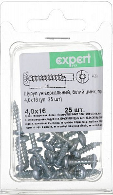 Шуруп универсальный полукруглая головка 4x16 мм 25 шт. белый цинк