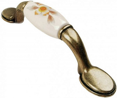 Меблева ручка металофарфорова 96 мм антична бронза REI 835