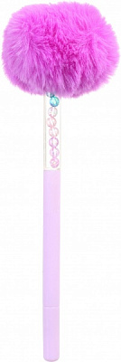 Ручка шариковая Пушистый помпон с жемчужинами розовая 