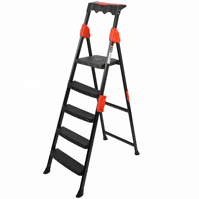 Драбина-стрем’янка BauGut PRO 5 сходинок 250 кг з органайзером