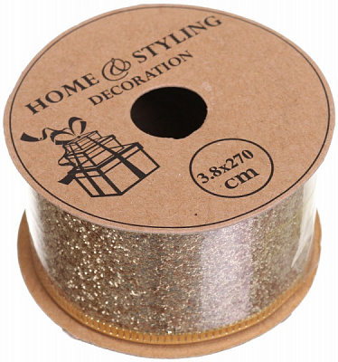 Стрічка декоративна новорічна з блискітками 38х2700 мм ANM800720