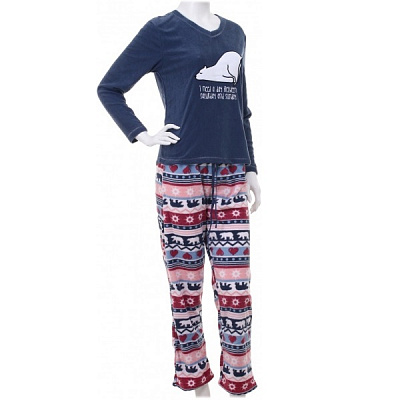 Костюм домашній жіночий La Nuit Home Christmas Bear р. S синій із принтом