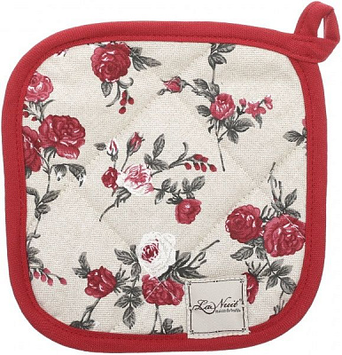 Прихватка Вінтаж троянди/горошки 20x20 см бежевий із червоним La Nuit