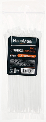 Стяжка для кабелю HausMark 3,5х200 мм 100 шт. білий