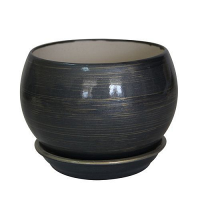 Горщик керамічний Оріана-Запоріжкераміка Куля глянець круглий 0,4 л графіт/золото