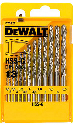 Набор сверл по металлу DeWalt HSS-G 1,5-6,5 мм 13 шт. DT5922
