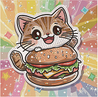 Алмазная мозаика Котенок с гамбургером 25х25 см Brushme