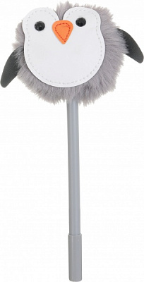 Ручка шариковая Пингвин с искусственным мехом серый 