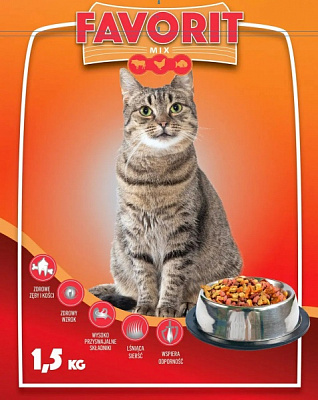Корм сухий повноцінний для дорослих котів з птицею куркою та рибою Favorit 12023 1,5 кг