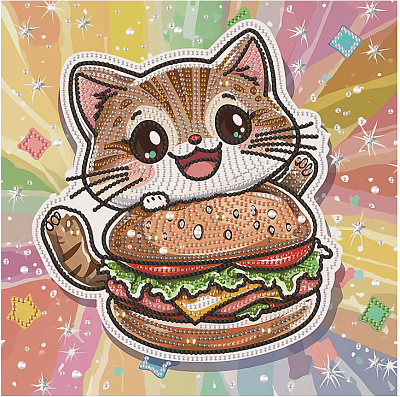 Алмазная мозаика Котенок с гамбургером 25х25 см Brushme