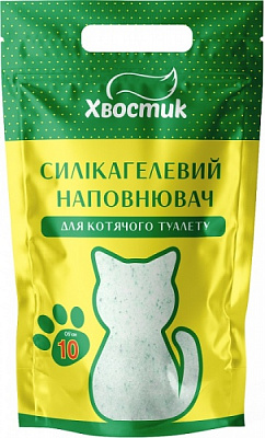 Наполнитель ТМ Хвостик силикагель мелкий с зелеными гранулами 3,8 кг 