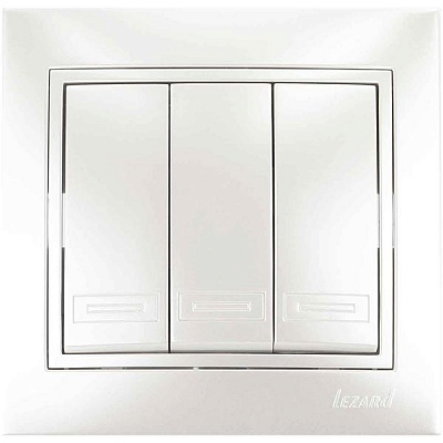 Вимикач триклавішний Lezard Mira без підсвітки 10 А 250В IP20 перлинно-білий