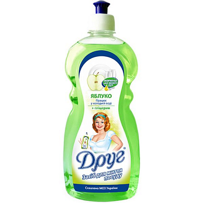 Засіб для ручного миття посуду Друг Яблуко з гліцерином 1л