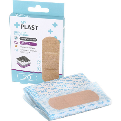 Пластир медичний My Plast бактерицидний 25 мм x 72 мм стерильні 20 шт.