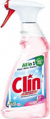 Средство моющее для стекла и зеркал Clin Пион с распылителем 0,5 л