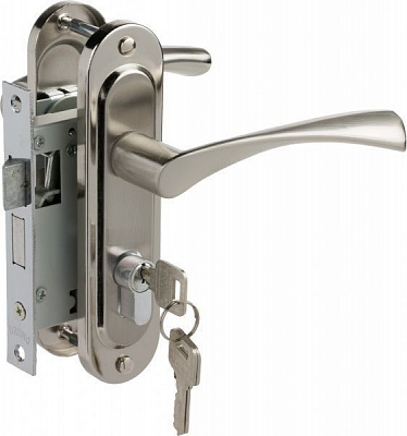 Ручка на планці Bruno + замок 1250/40 циліндровий 50 мм нікель